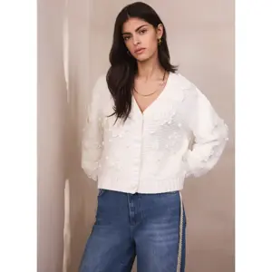 Mint Velvet Cream Applique Flower Cardigan